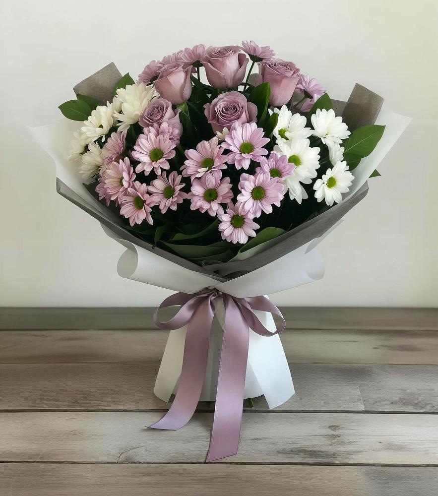 Букет цветов из: Хризантемы и Розы в Приозерске