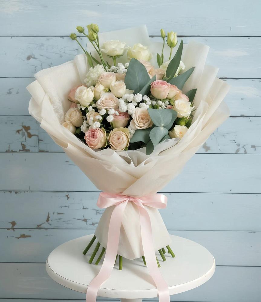 Букет цветов из: Розы и Лизиантусы в Приозерске