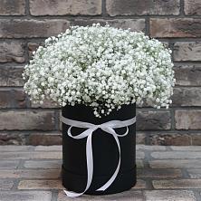 Цветочная композиция из Гипсофила в шляпной коробке в Приозерске